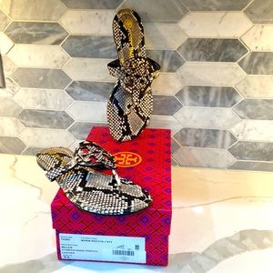 New Tory Burch Warm Roccia Miller stamped snake print sandals